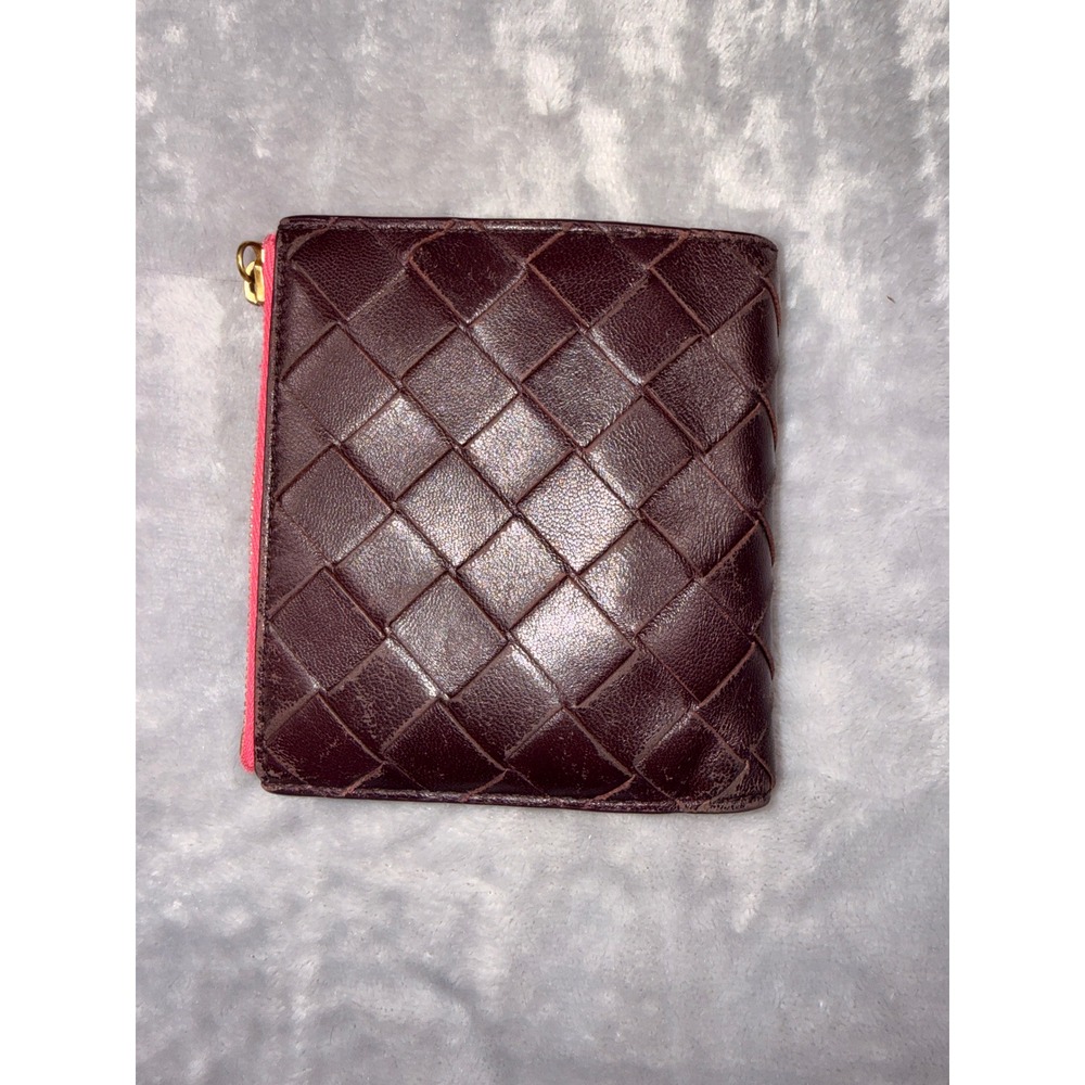 Bottega Veneta Intrecciato Leather Bifold Wallet Brown Pink Made in Italy - Picture 2 of 15